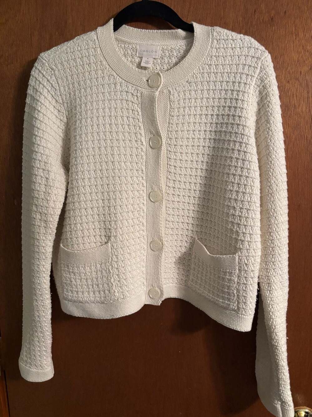 Caslon Women's Textured Knit Crewneck Cardigan Sweater Ivory Size M